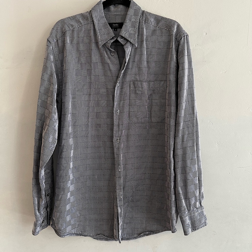 Zanella Black and White Patterned Button Down Long Sleeve Shirt